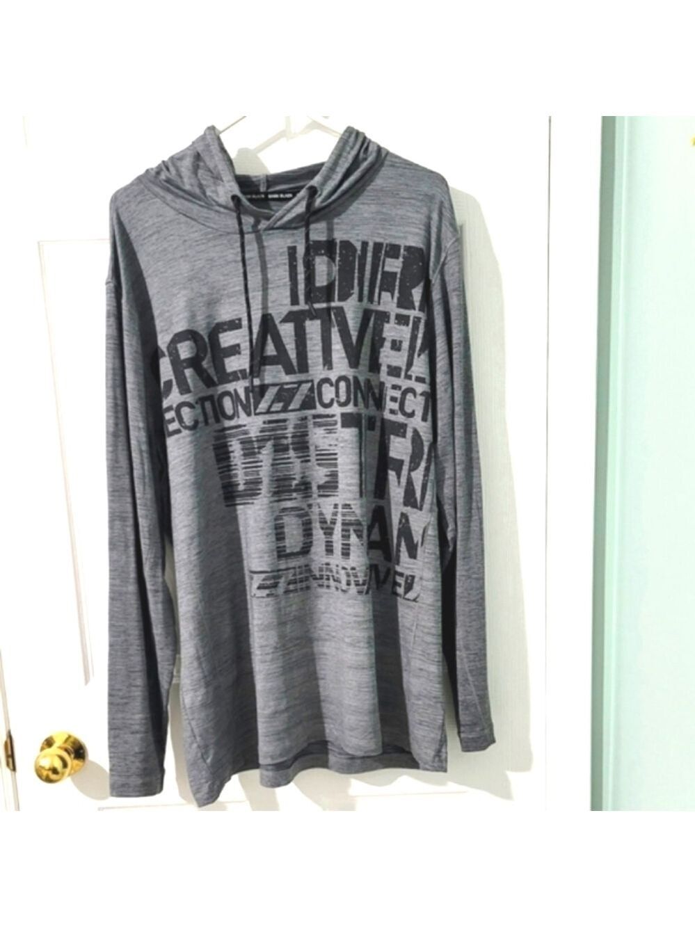 Dark Black Men's Printed Long Sleeve Hoodie Sweater Size XL